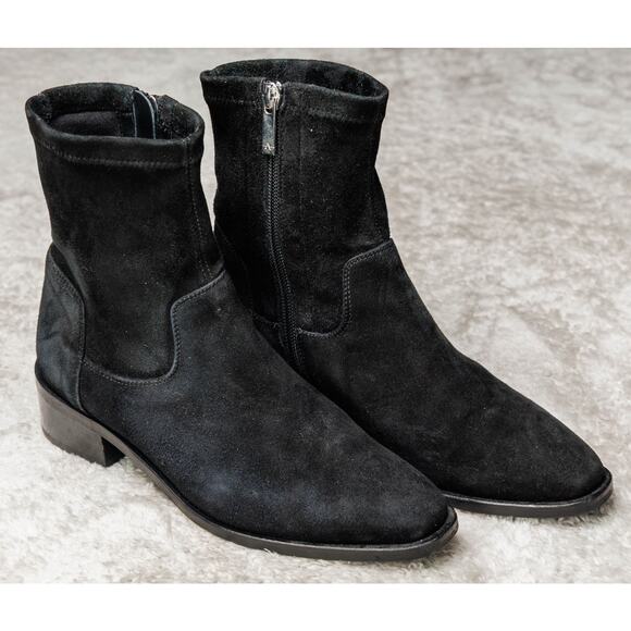 Aquatalia Fallan Black Stretch Suede Weatherproof Ankle Boots Womens Size 7 - Picture 1 of 16